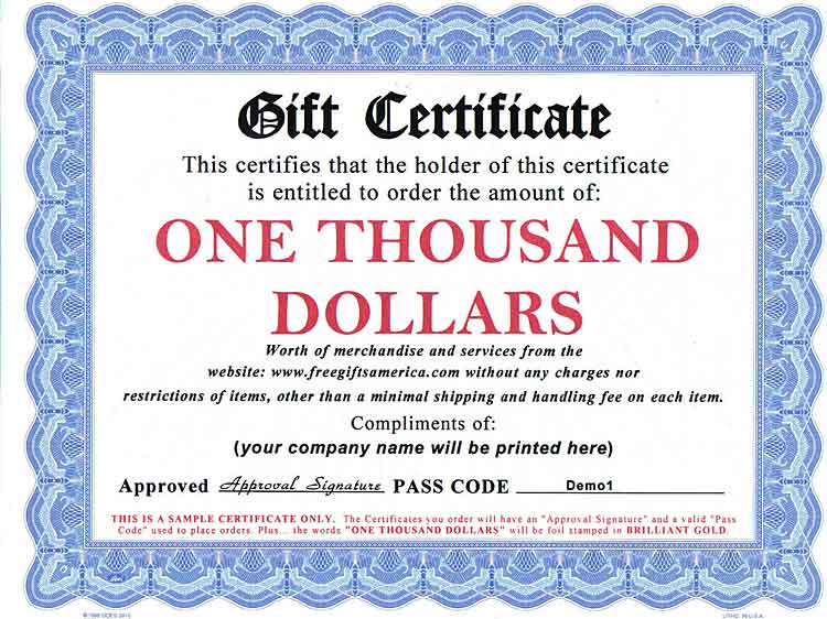 1000 Gift Certificate